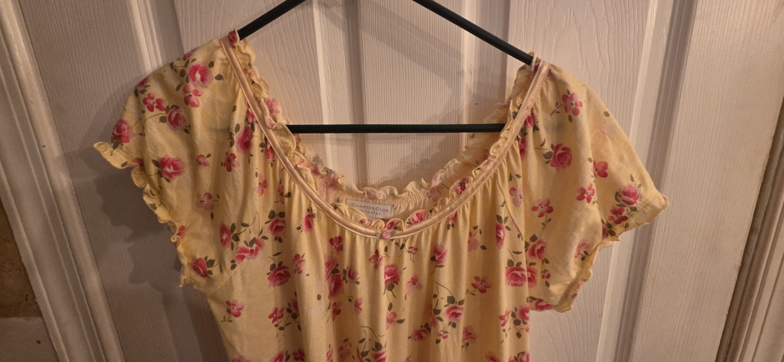Vtg charter club intimates small ladies night Gown Short Sleeve Ruffle Floral