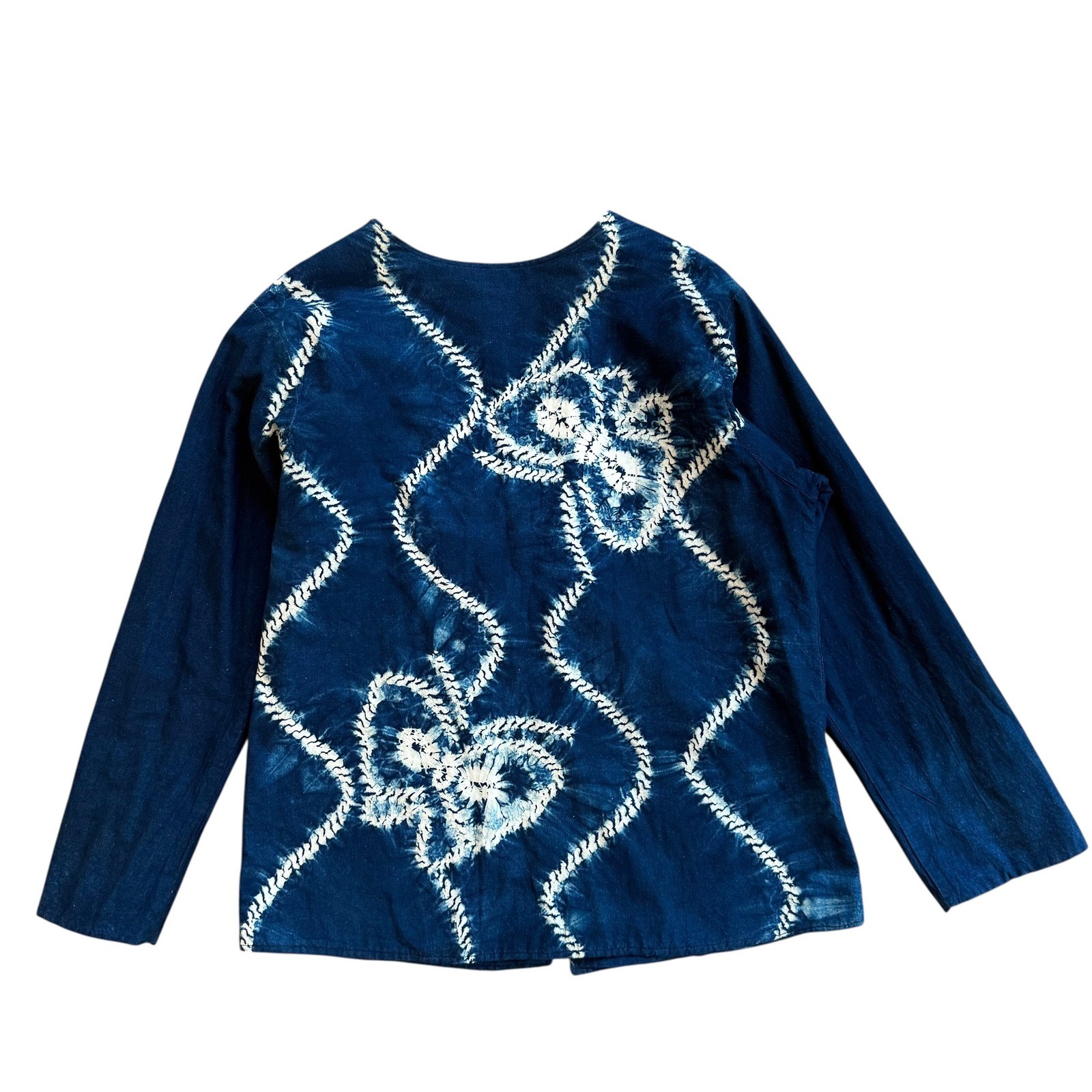 Vintage Indigo Dyed Reversible Jacket Bird Embroidery Tie Dye Blue Boho