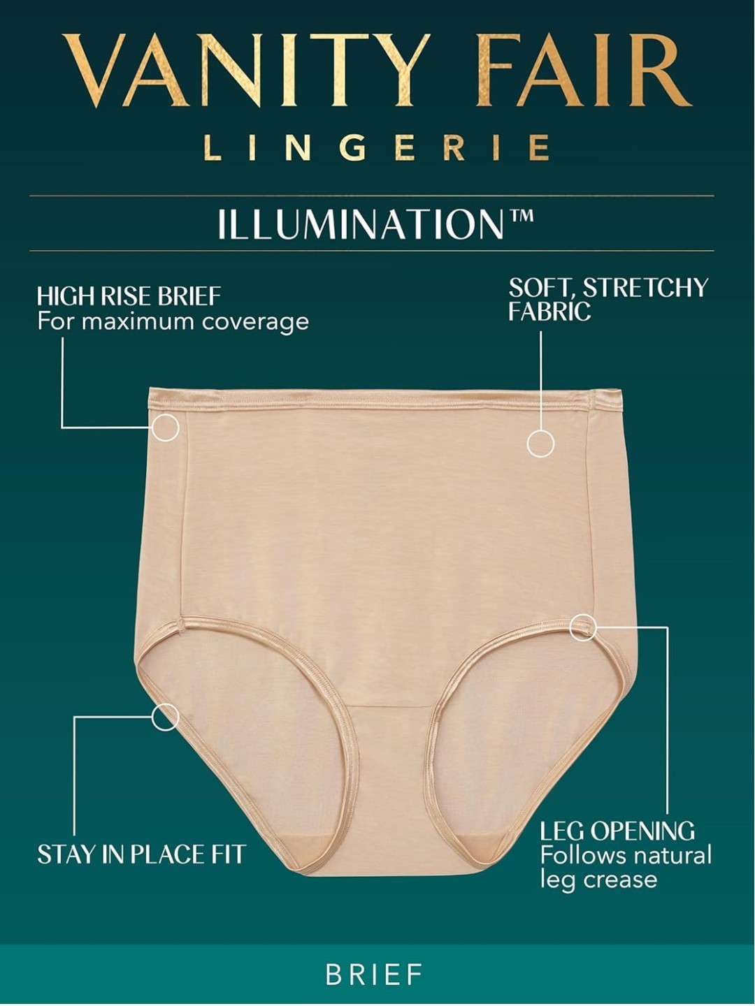 Vanity Fair Womens Light Up Panties Silky Elastic Satin Trim Cappuccino 2 Avail$