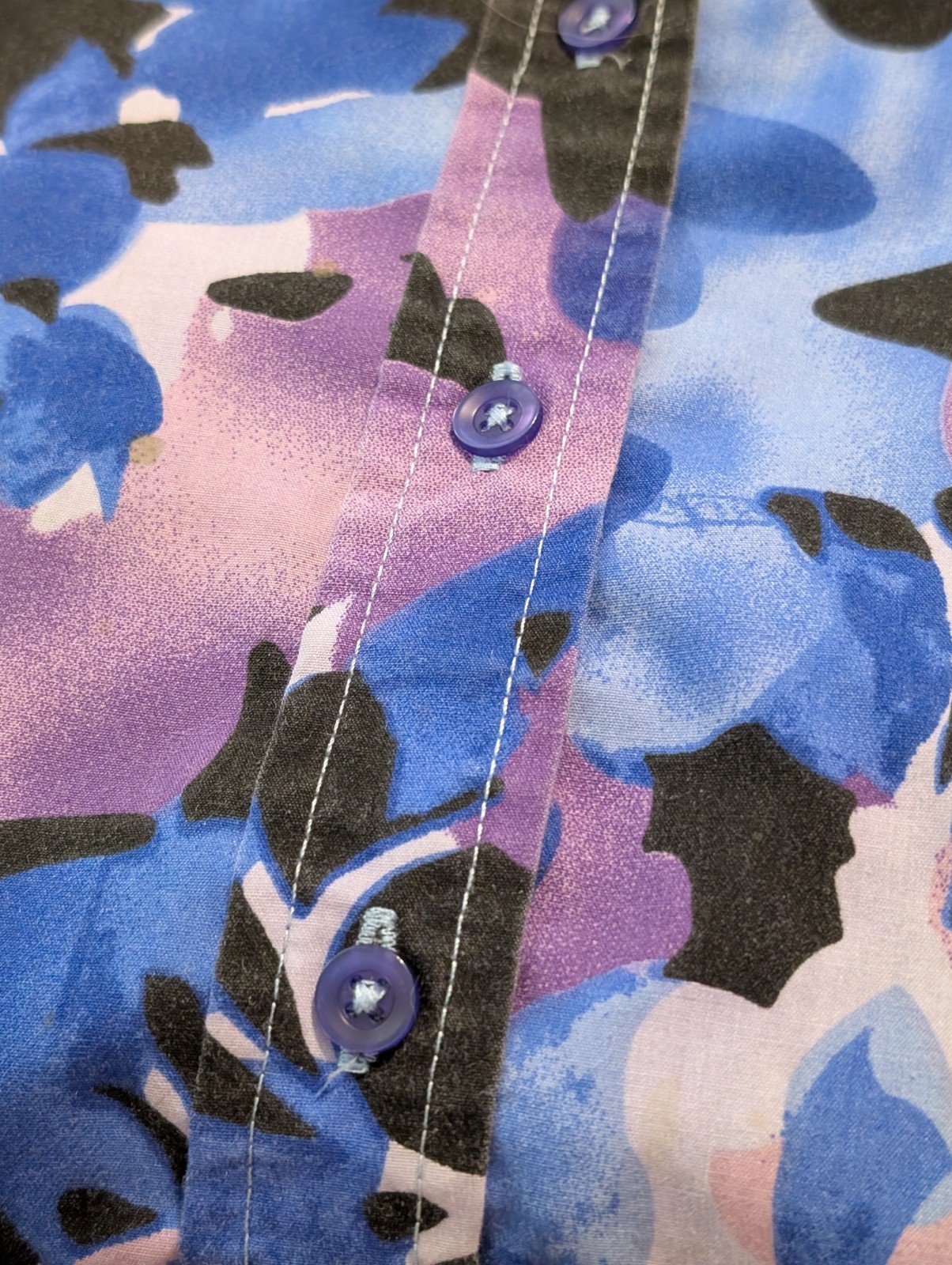 Vintage 90s American Sweetheart Floral Button Shirt L Purple Blue Black Womens