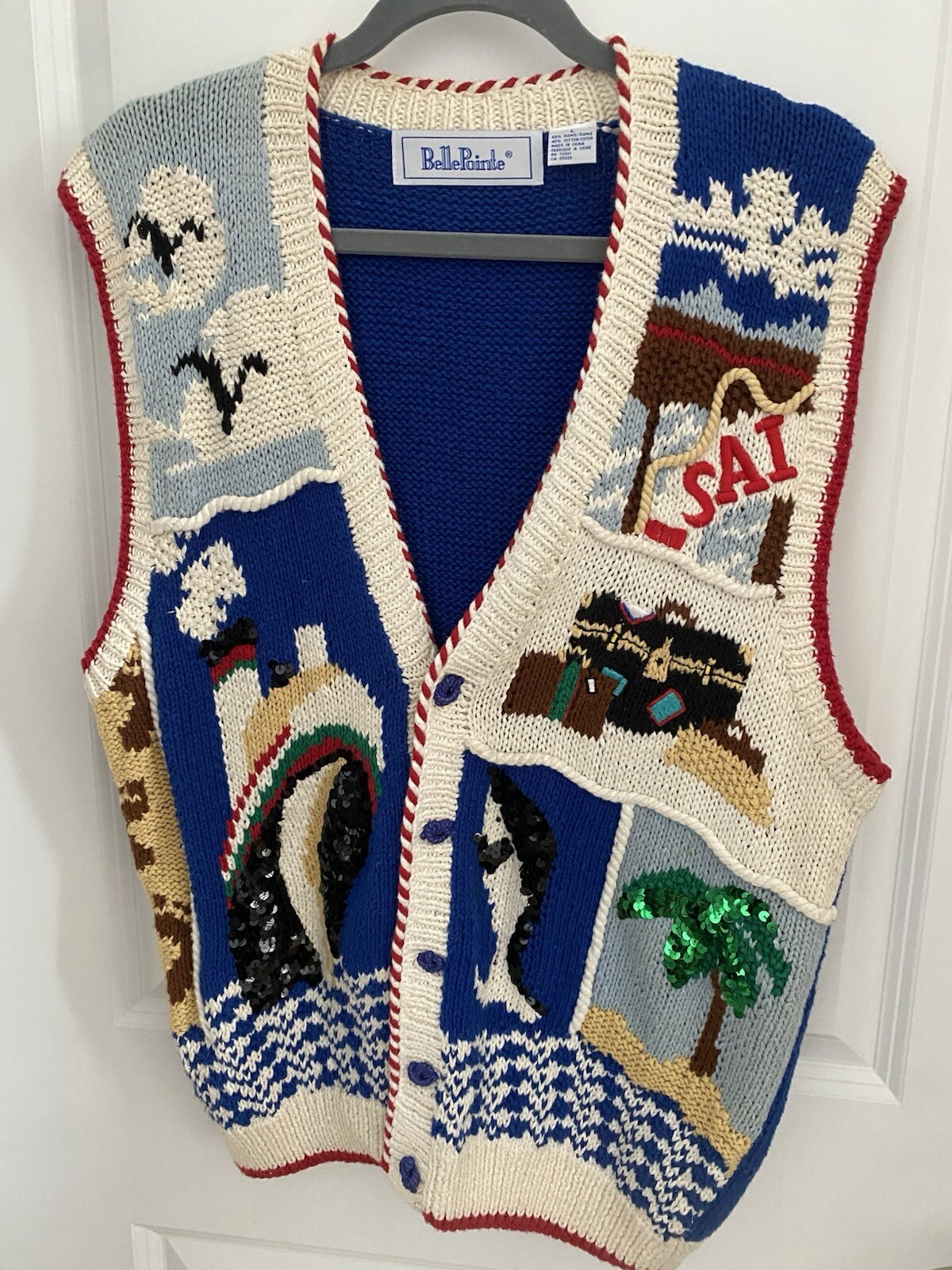 BellePointe Vintage Christmas Beach Cruise Themed Sweater Vest Women’s Size L
