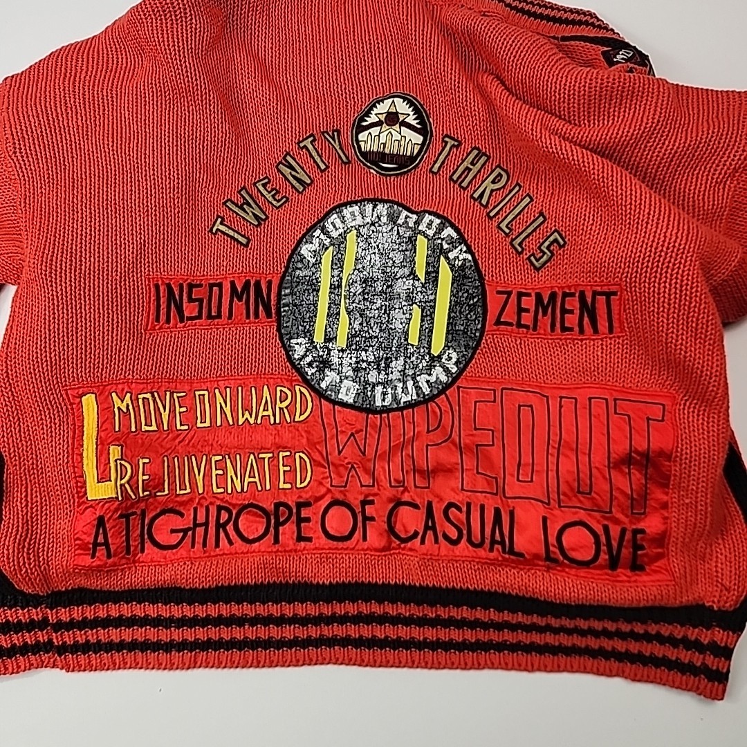 Vintage NO The JEANS REVOLT Red Embroidered funky Patched 80’s Cardigan LRG?