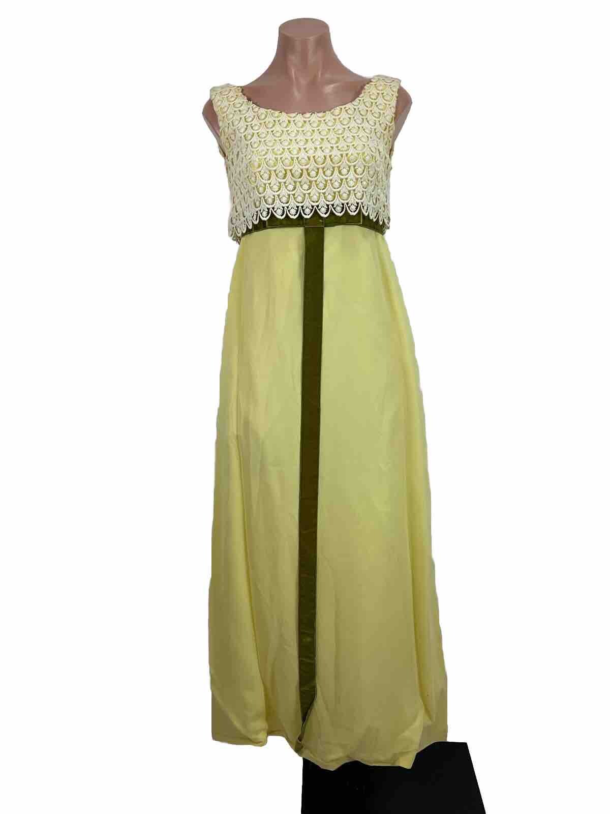 Vintage 60s Dress Hippie Disco Empire Waist Boho Maxi Chiffon Cottagecore Retro