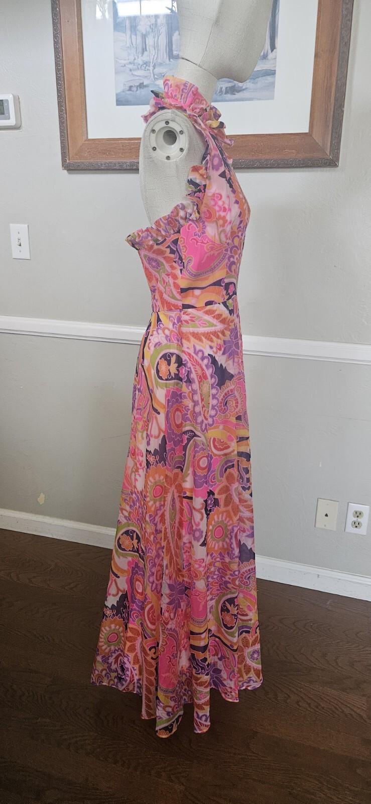 Vintage 1970s 1960s Psychedelic Maxi Halter Dress DEADSTOCK As Pictured
