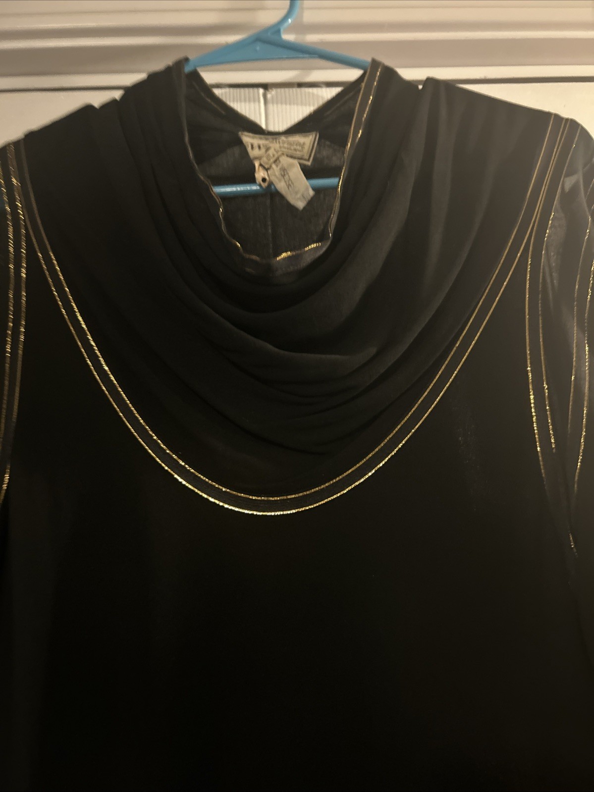Vintage Janice Wainwright England Black Gold Viscose Dress Mesh US 10 UK 12