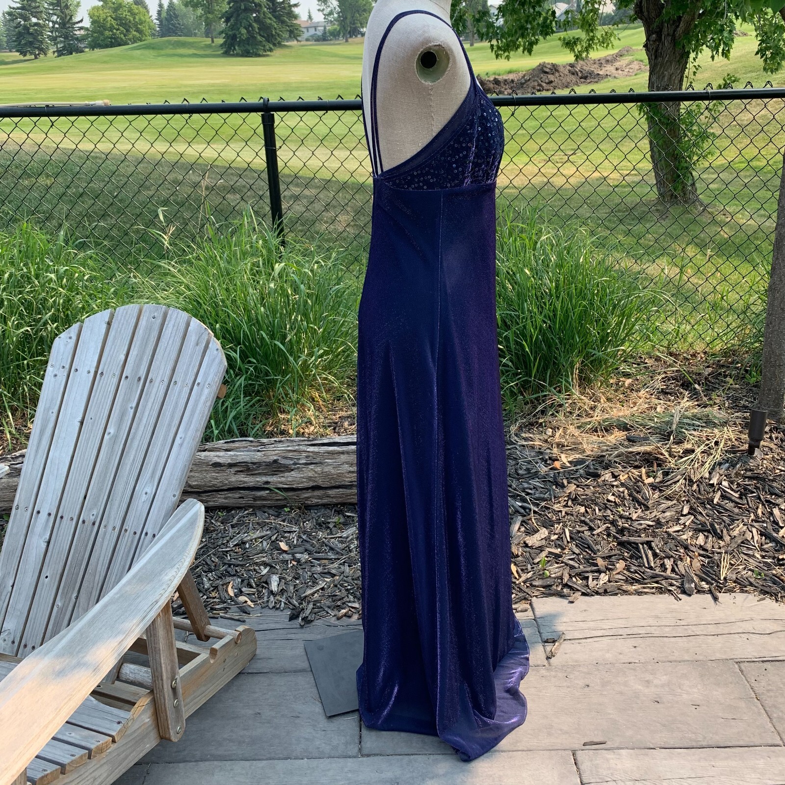 Vtg Morgan & Co Linda Bernell Maxi Dress Formal Gown 11 Purple Iridescent Fairy