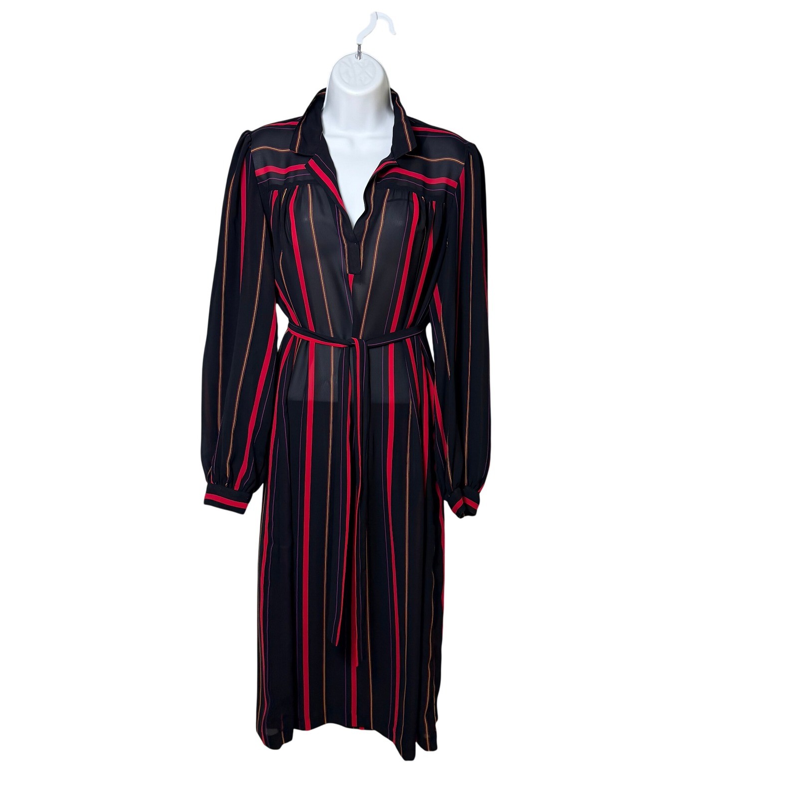 Chez California Designed by Tandy Vintage Striped Midi Dress Black Red Size 10
