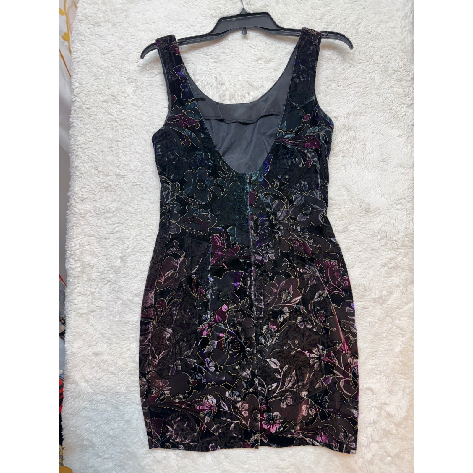 Steppin Out Dress Womens 7 Vintage Burnout Velvet Floral Gold Metallic Excellent