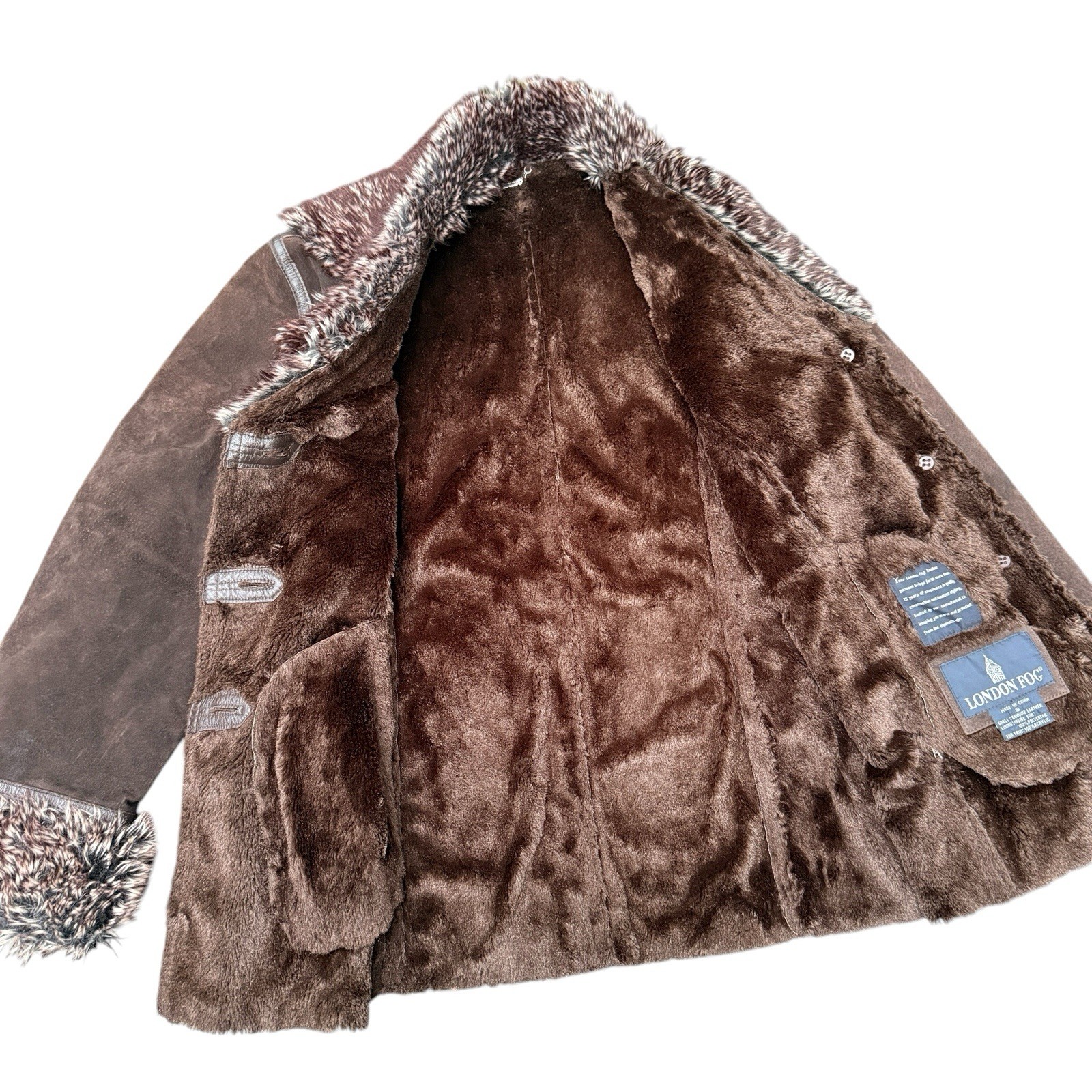 VTG Y2K Penny Lane Coat London Fog Brown Suede Boho SZ S Hippie Gypsy Rave Jacke