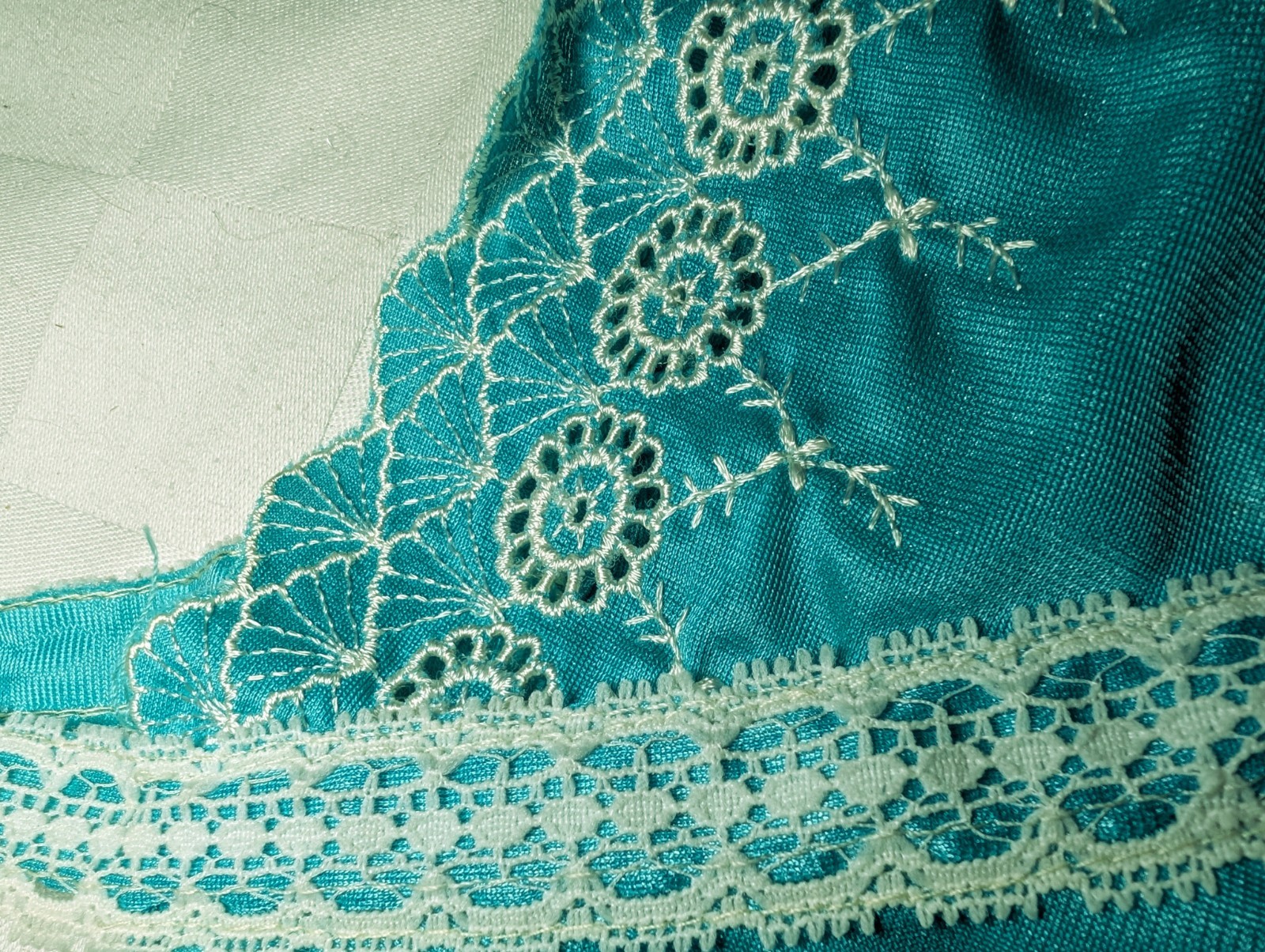 UNDERCOVER WEAR Turquoise White Lace Trim Sexy Maxi Nightgown Women’s Small VTG