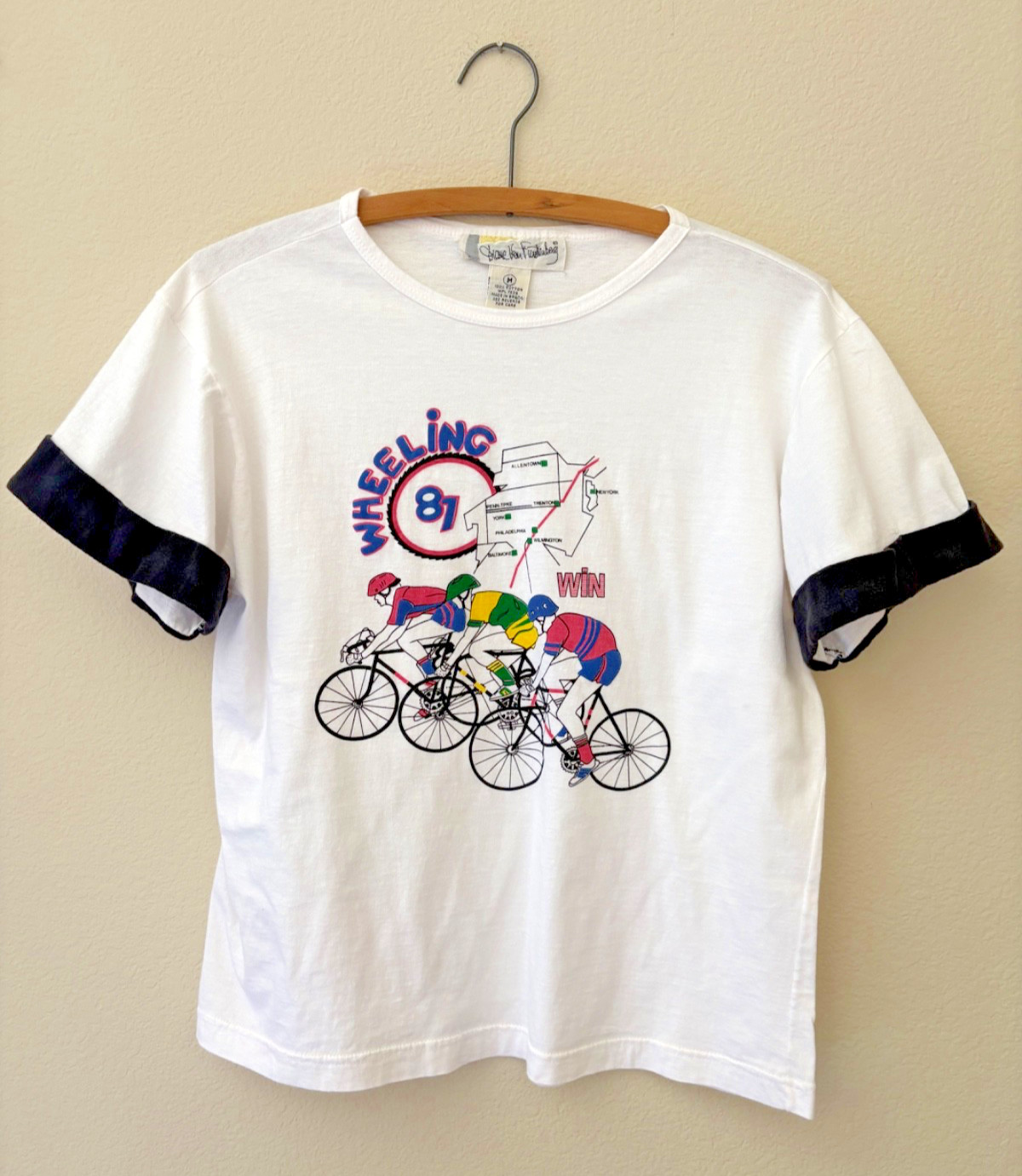 Vintage 80s Diane Von Furstenberg Cotton T-shirt Wheeling 81′ Bicycle
