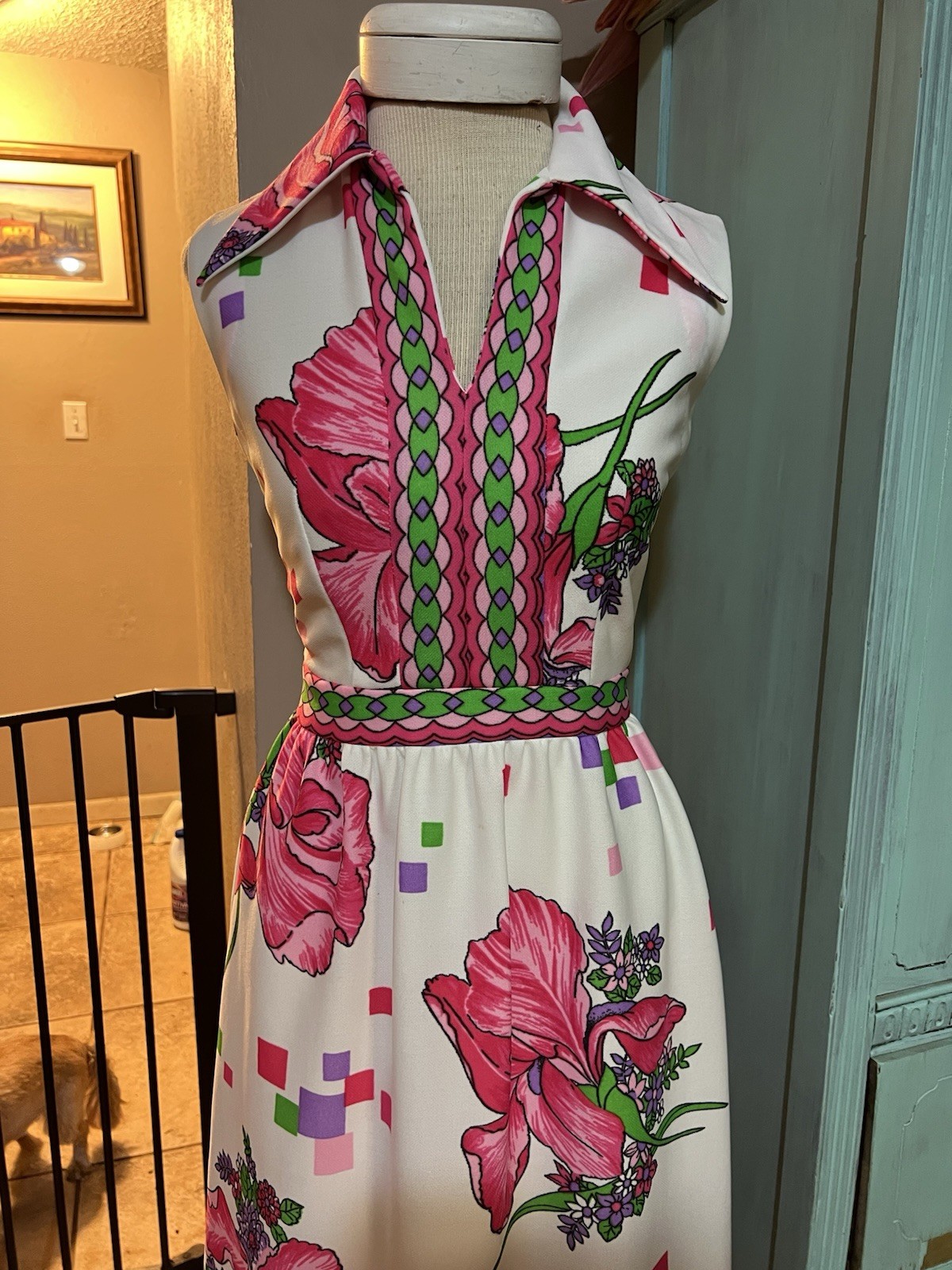 VTG 70s 100 Parkhouse Dallas Hostess Mod Long Hippie Dress 10 Runs Small 6