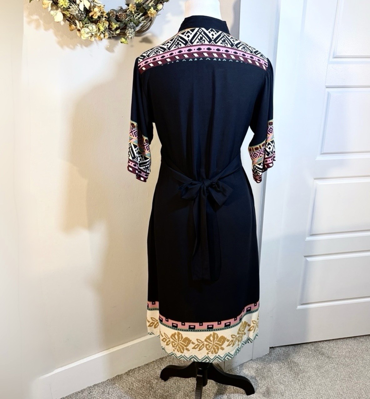 💥Vintage Ragtime Boho Midi Dress Pintuck Bodice Bodice Sz S💛