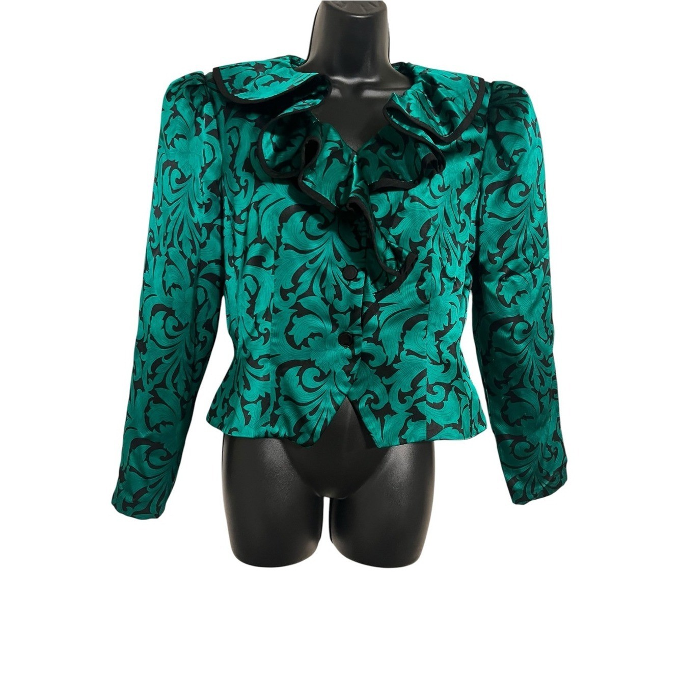 Vintage Richard Warren Silk Blouse Jacket Emerald Green & Black