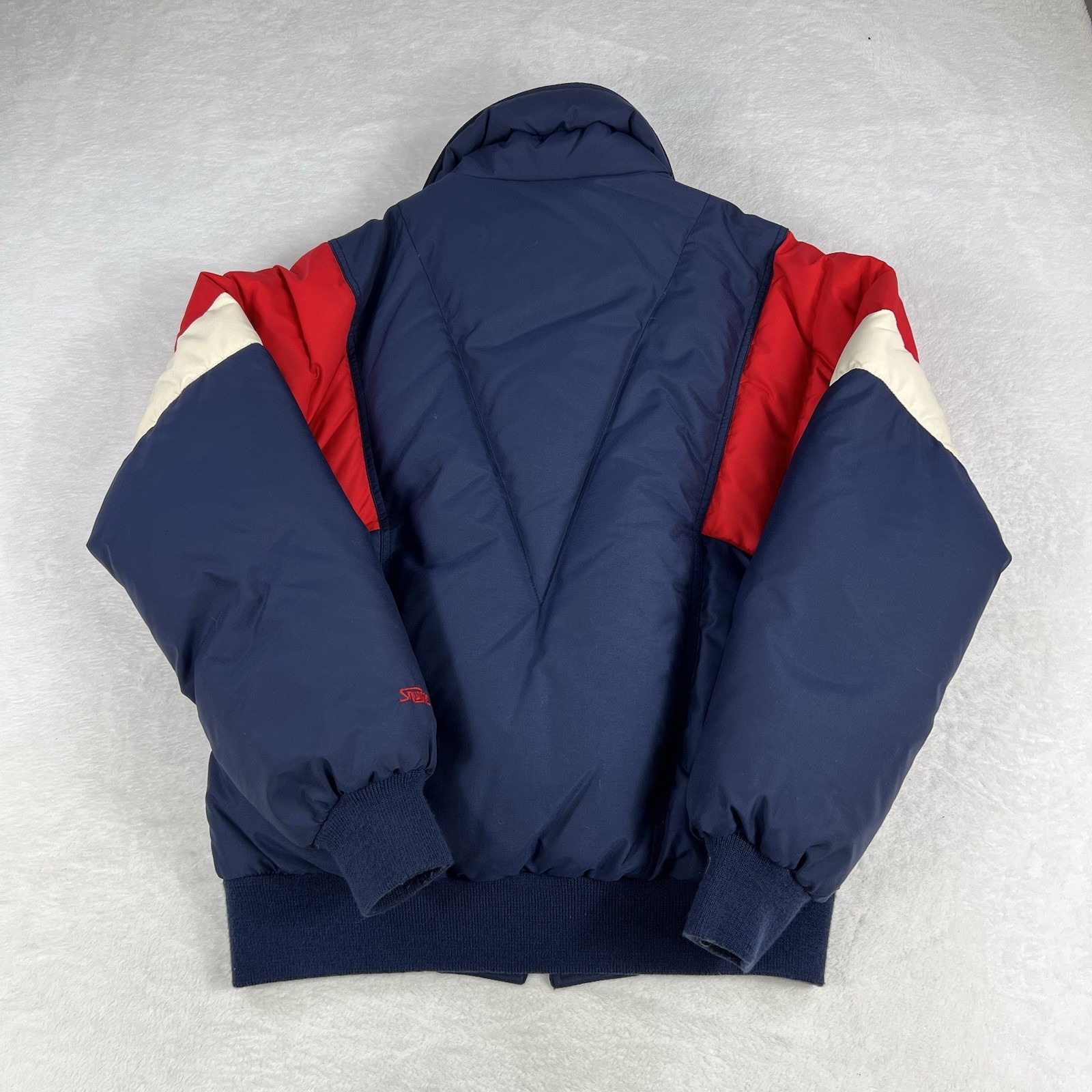 Vintage 80s Snuggler Ski Wear Jacket Mens Medium Blue White Red Stripe Retro