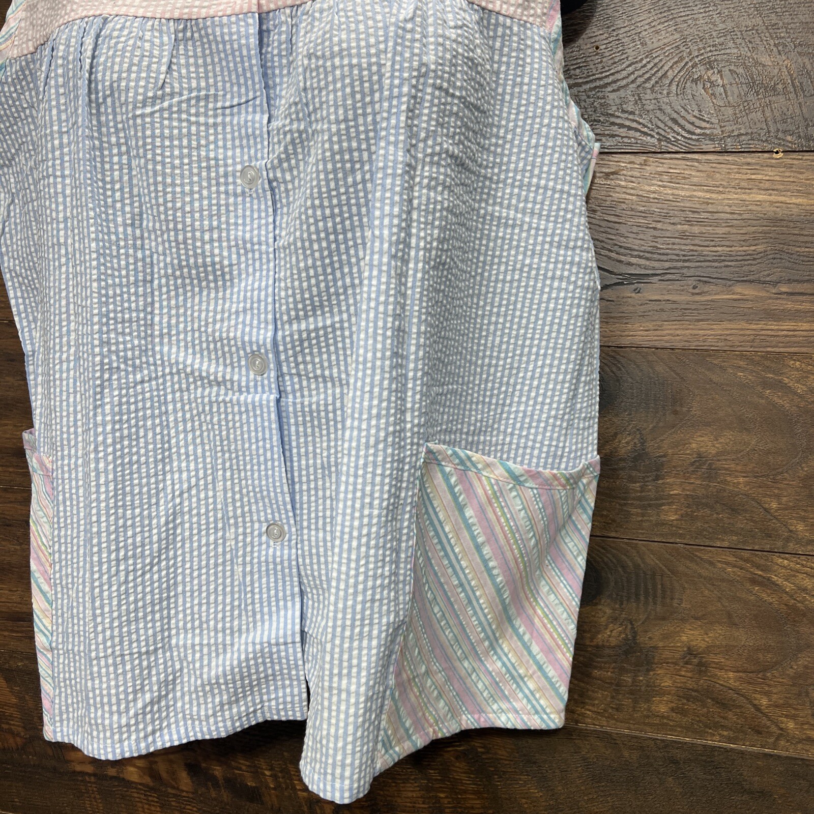 VGt Women Smock Shirt Large Utility House Sleeveless Granny Seersucker USA New