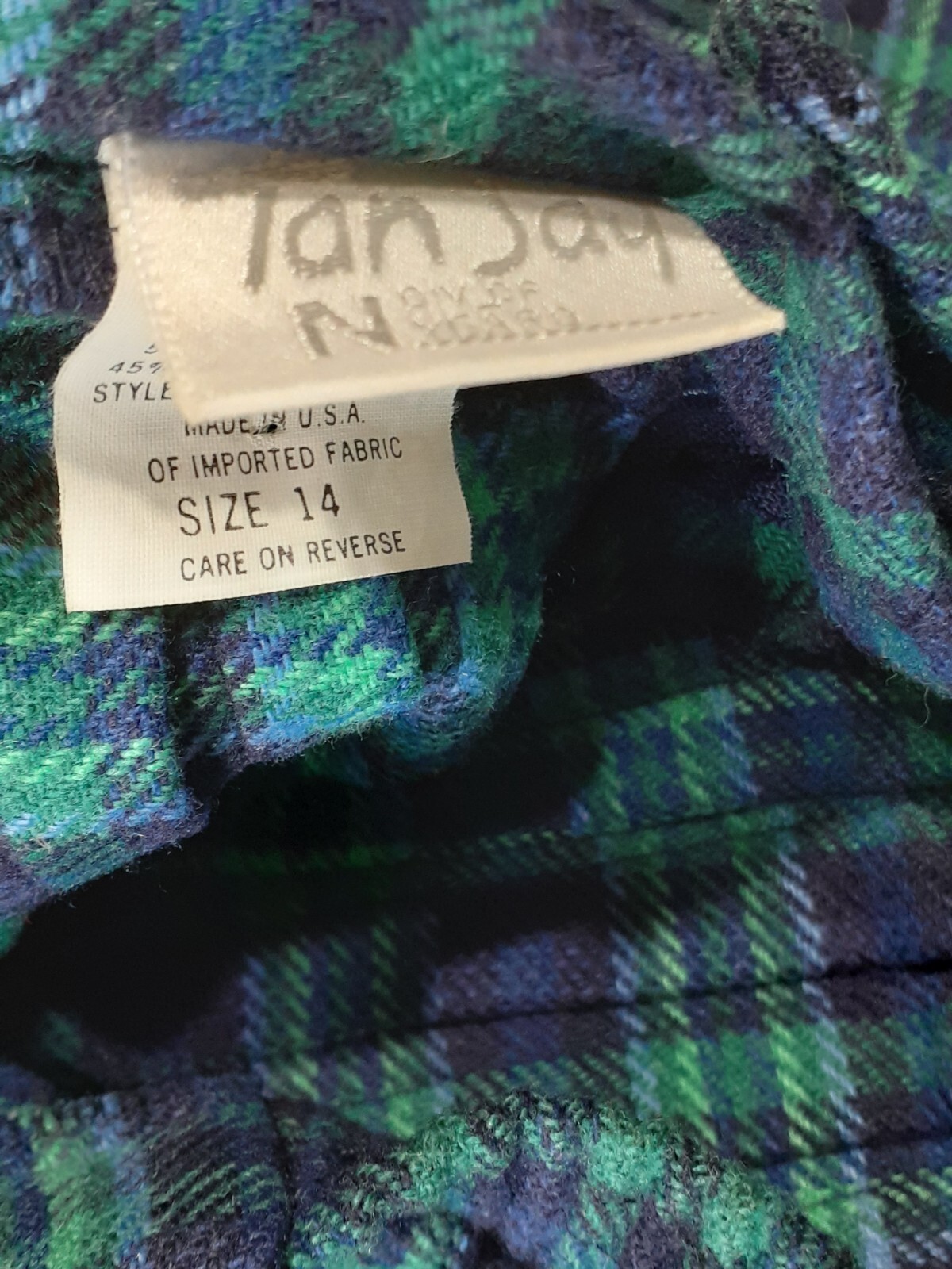 Vintage Tan Jay Women’s Pleated Skirt, Wool Blend Blue Green Plaid Sz 14, Kilt?