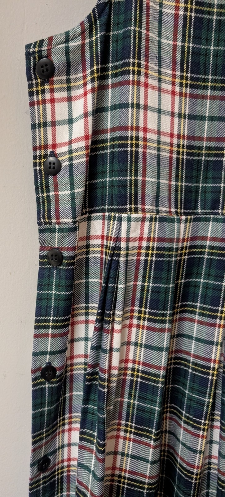 Hunts Point Ivory Green Red Tartan Plaid Vtg Deadstock Jumper Side Buttons 16