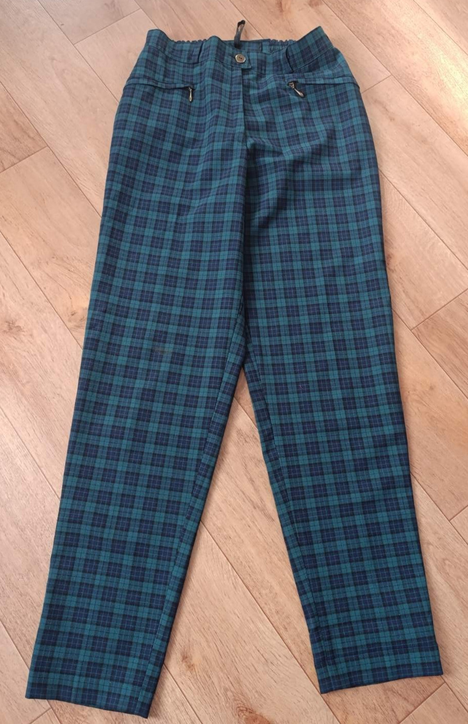 Vintage Plaid Wool Blend Trousers Womens EU 40 Green Blue Made in Germany