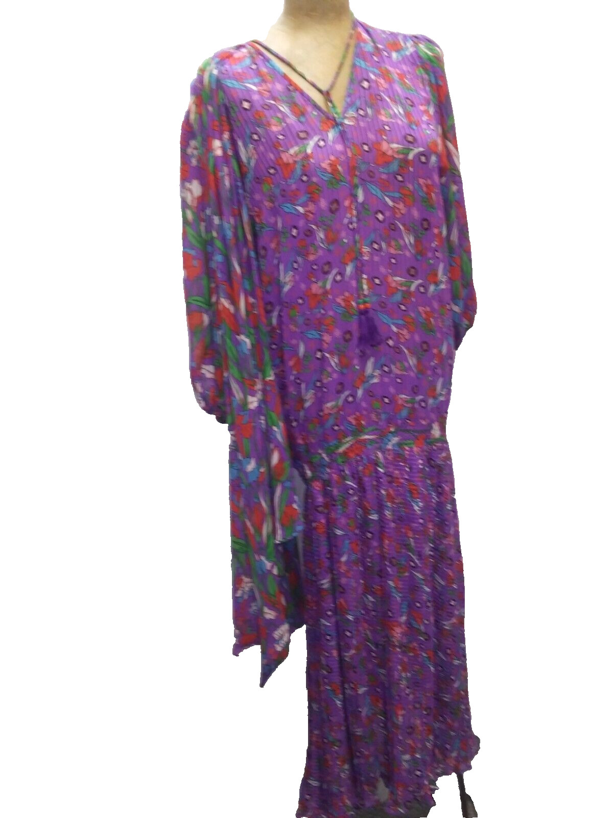 Vintage 80’s Purple Red Green Blue Silky Poly Designer Dress Diane Freis L