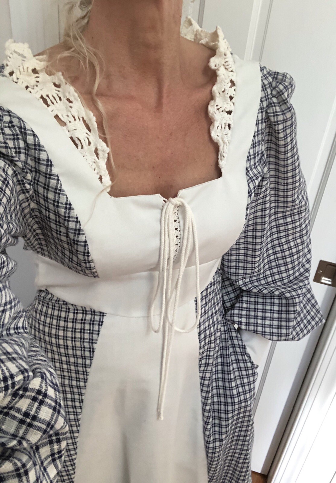 VTG 1970s GUNNE SAX Renaissance Revival GINGHAM JULIET MAXI-DRESS Lace-Up Bodice