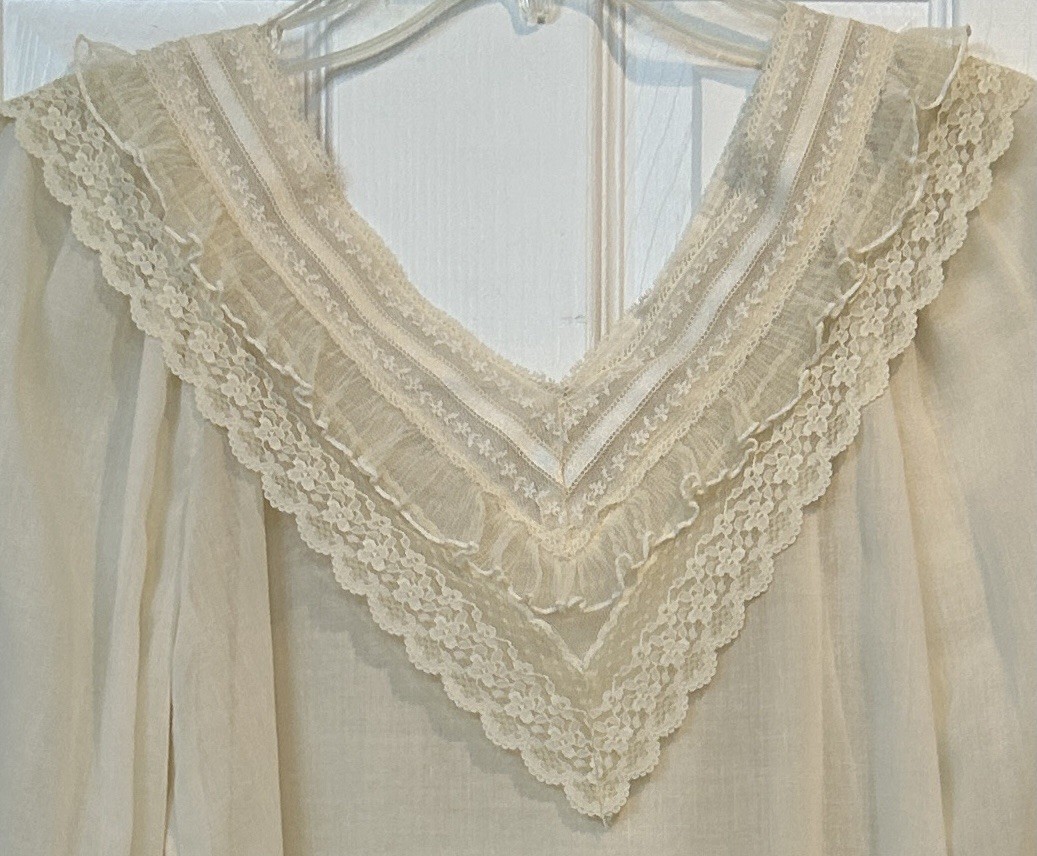 1978 JESSICA’S GUNNIES VTG SHEER BACK PRARIE BLOUSE-MUSHROOM BUTTONS MODERN XS/S