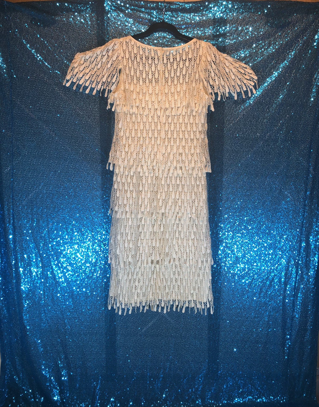 1980’s Vintage Samax Ivory Layered Dress Great Gatsby Flapper Crochet Lined~S