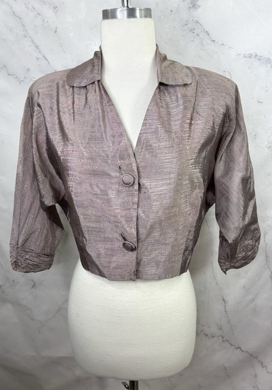 Vintage 1930s Bolero Button Blouse Shirt Jacket Dolman Sleeves S Hollywood Silk