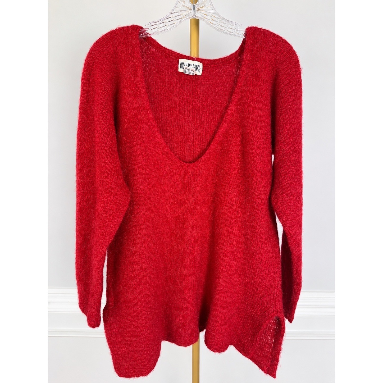 Hillary Paige Mohair Sweater Womens Medium Red Fuzzy V-Neck Vintage Knit