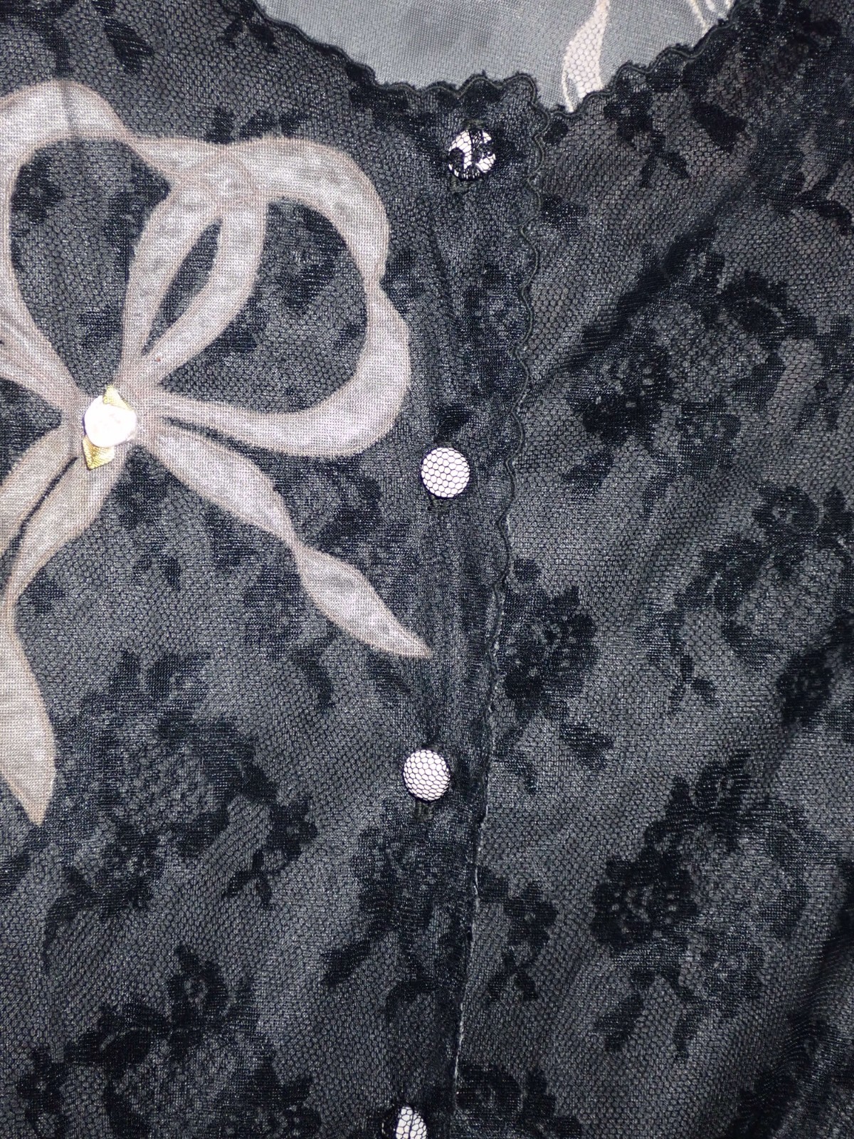 Vintage EYEFUL by „FLAUMS” Medium M PEIGNOIR Robe Cover Black & Pink Ribbon