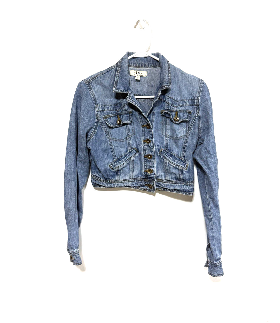 L.E.I. Vintage Y2K 90s Cropped Jean Jacket Denim Junior Size L Coquette Festival