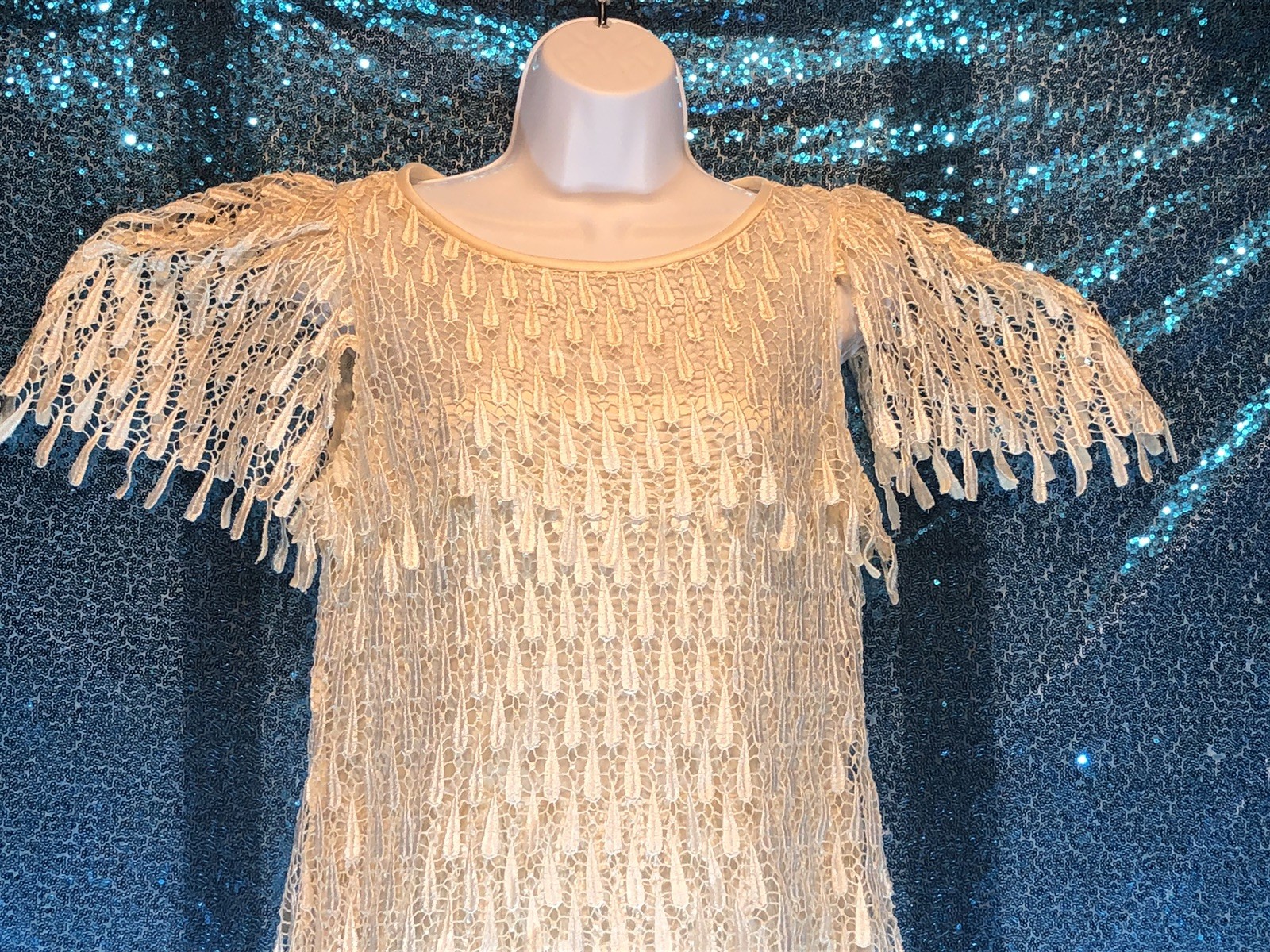 1980’s Vintage Samax Ivory Layered Dress Great Gatsby Flapper Crochet Lined~S