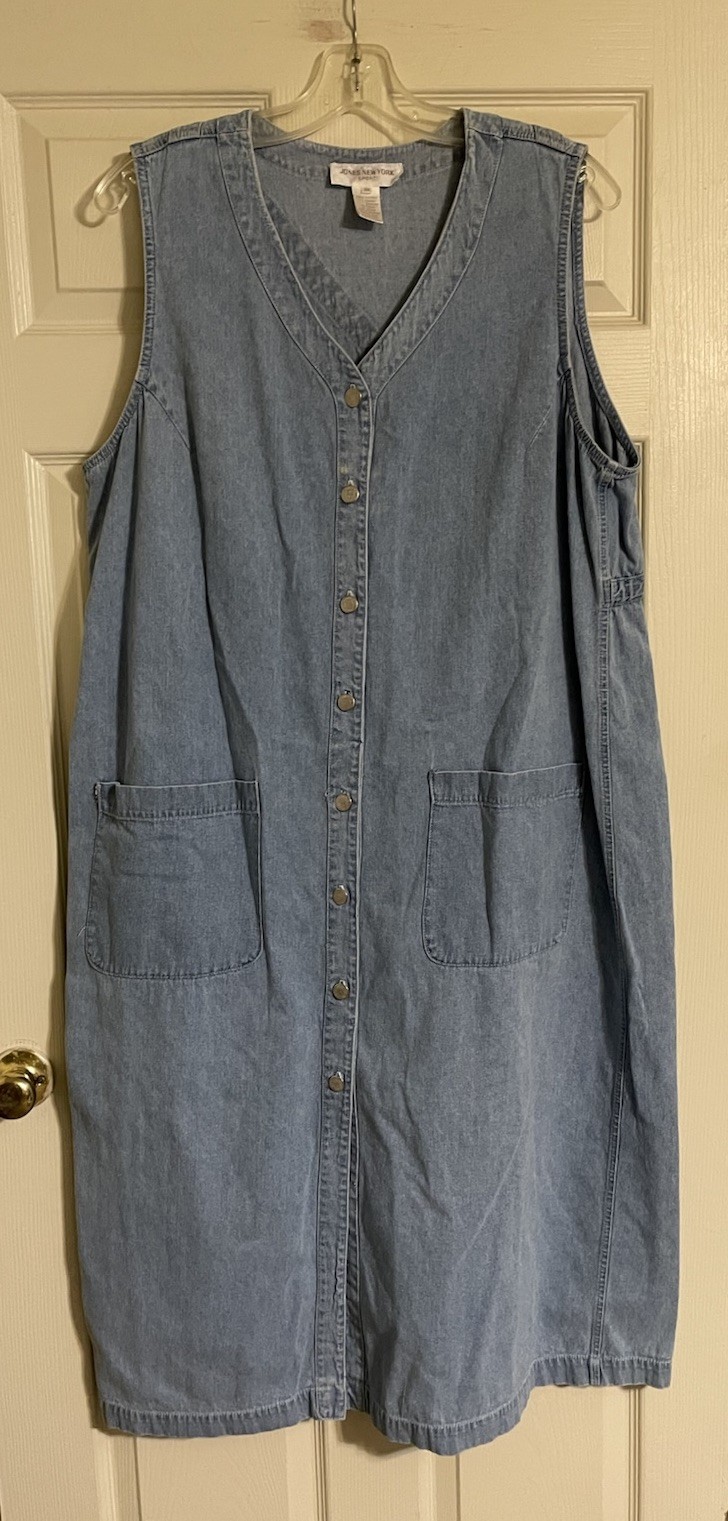 Vtg Y2K Jones New York Sport Shirt Dress Women’s Plus Sx 2X Maxi Lt Blue Denim