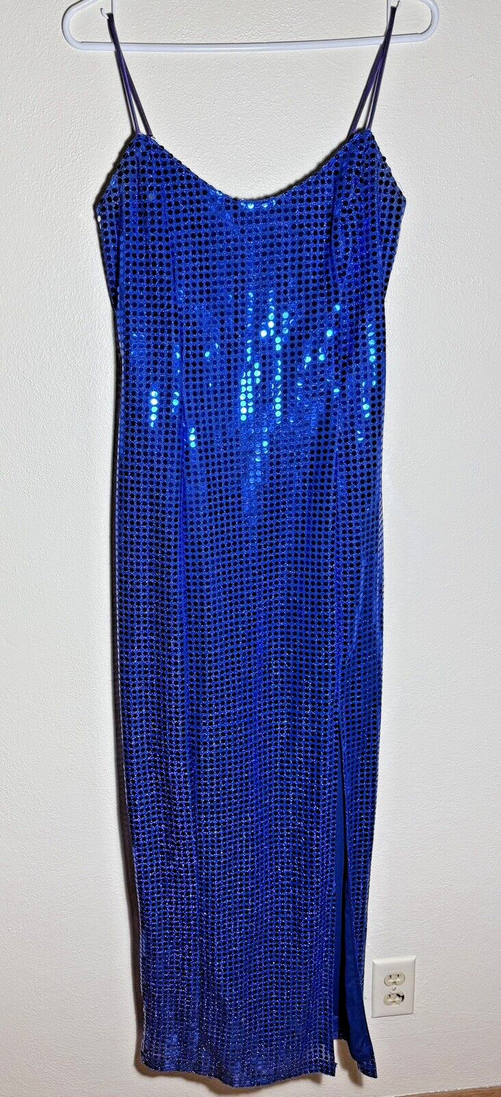 1990’s LA Glow Blue Metallic Blingy Sequined Zipper Dress Gown Juniors 9/10