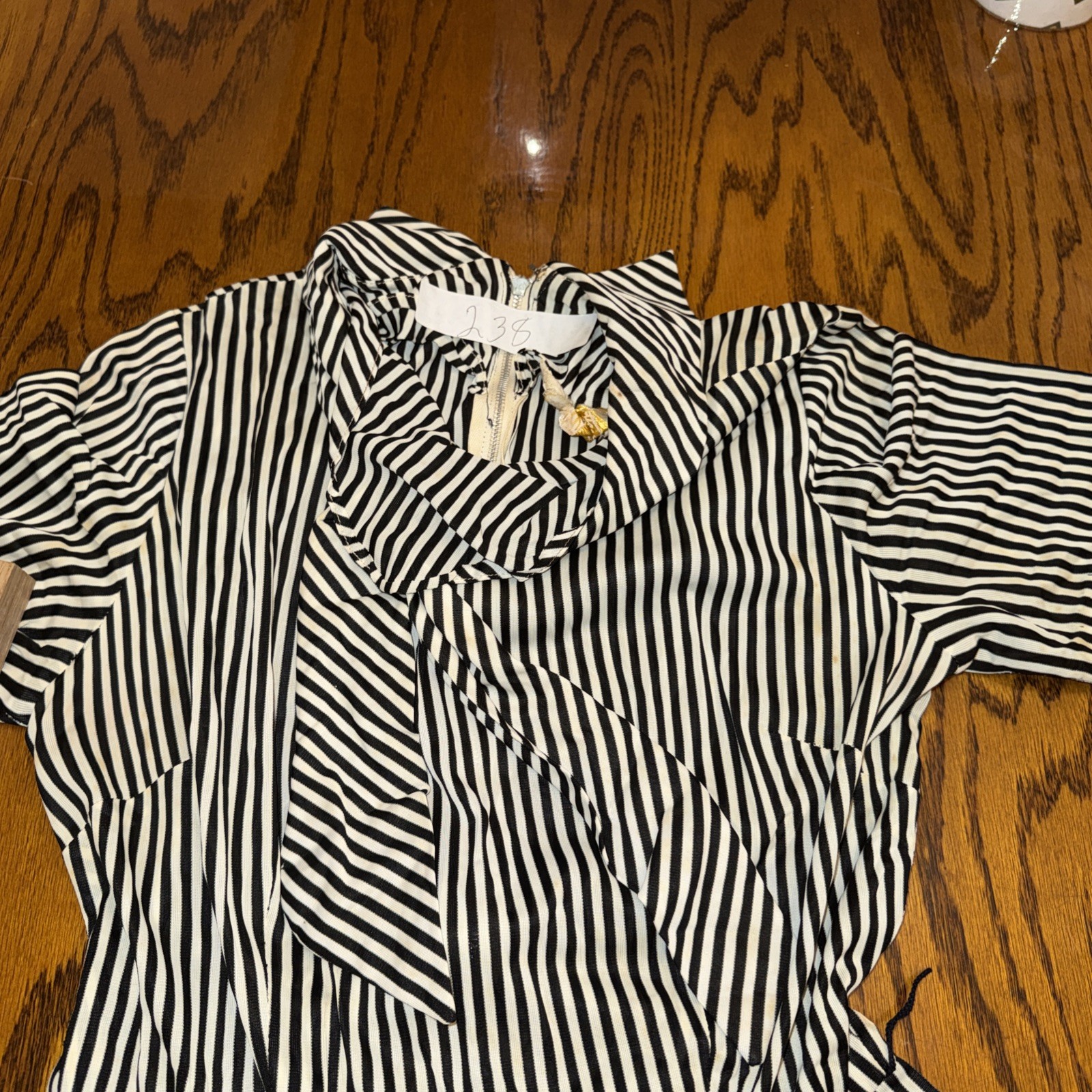 VTG 1970s Helen Scott Striped Midi Dress M/L Rockabilly Secretary Tie Neck