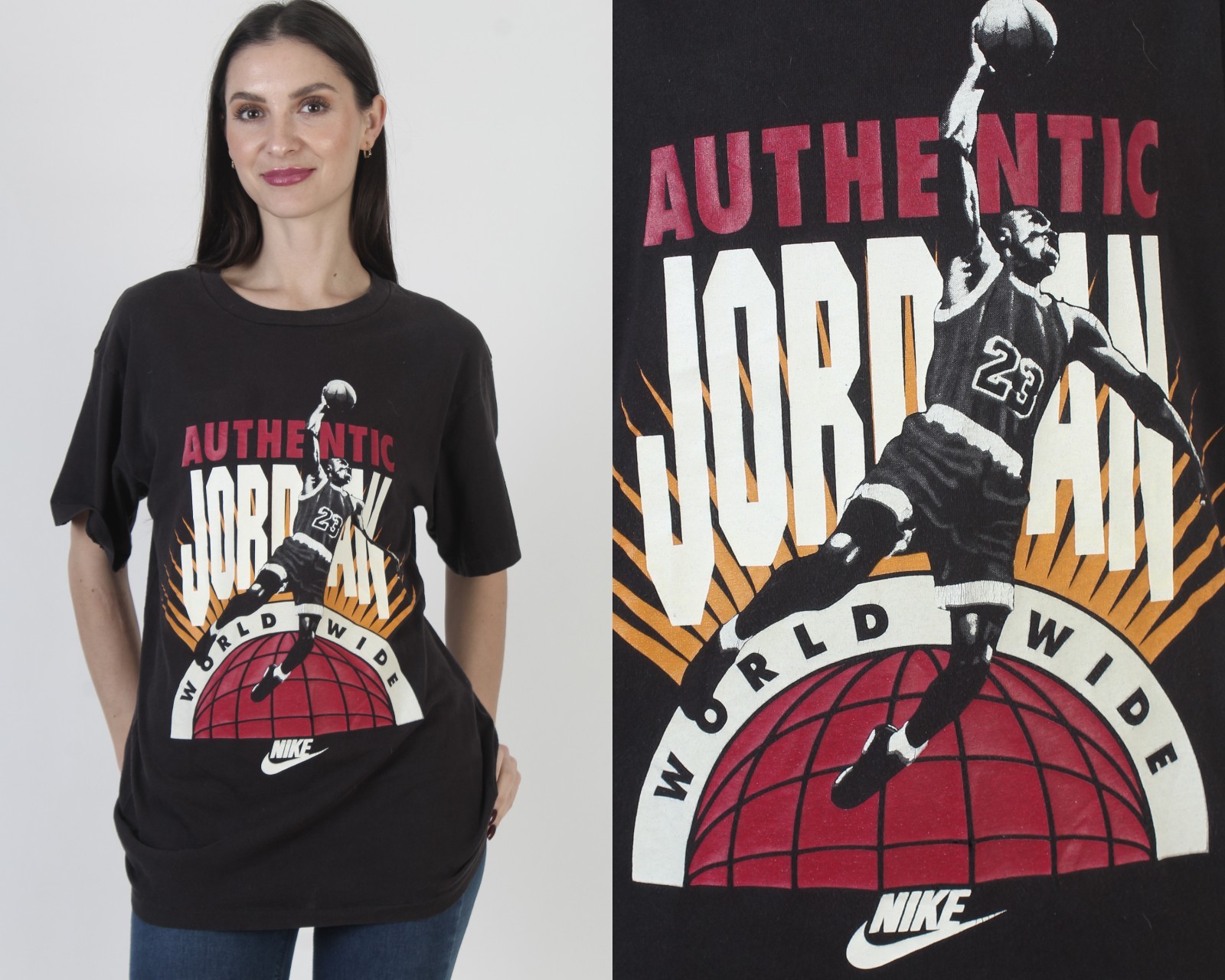 Vtg Nike Michael Jordan T-Shirt Authentic Worldwide NBA Chicago Bulls Tee L