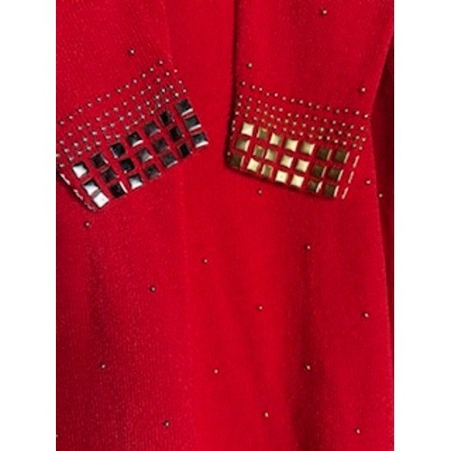 Vintage Don Sayres for Wellmore Red Dress Gold Silver Studded Size 12