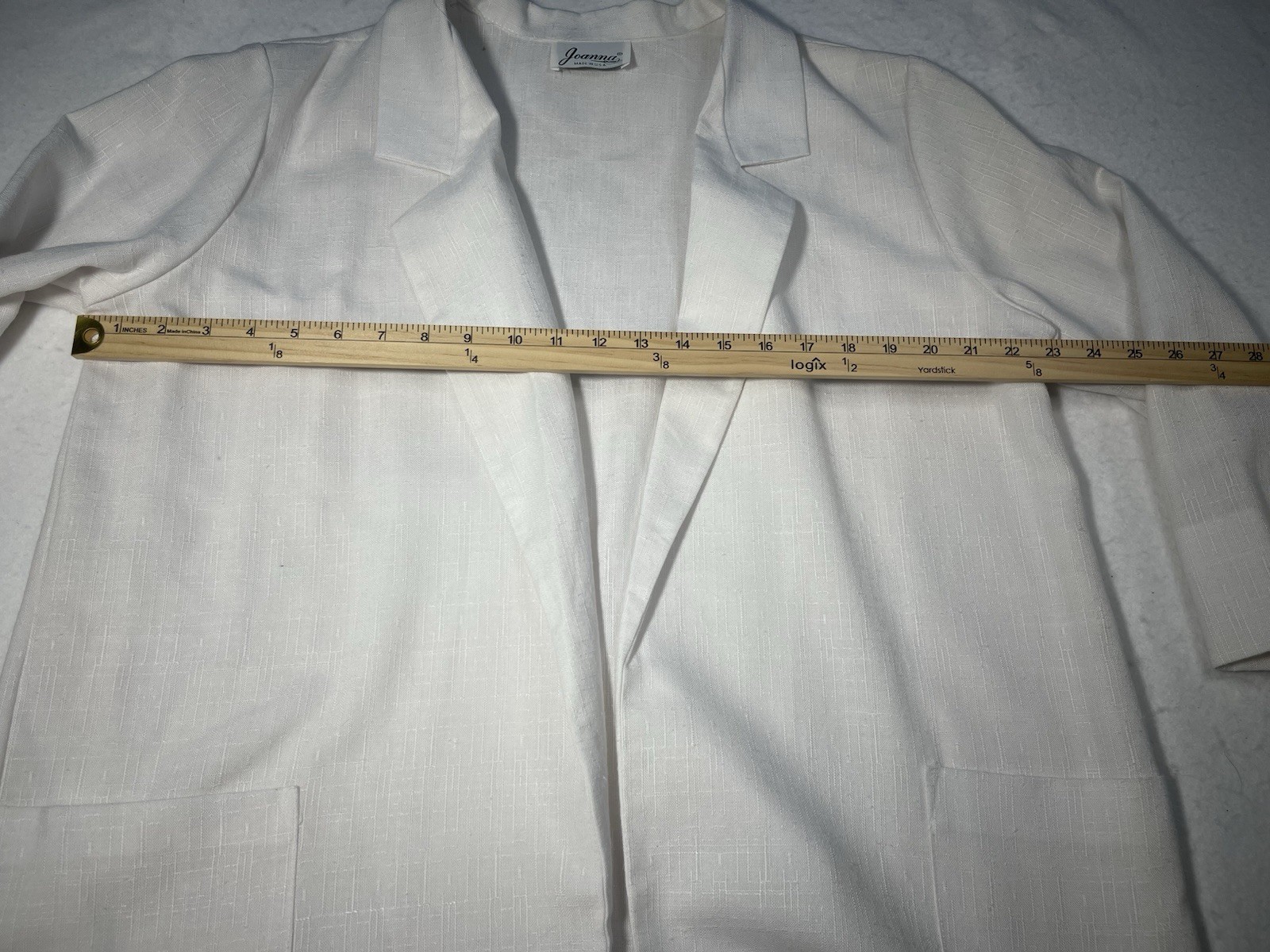 Vintage Joanna USA White Linen Look Open Front Blazer Jacket Lightweight Career