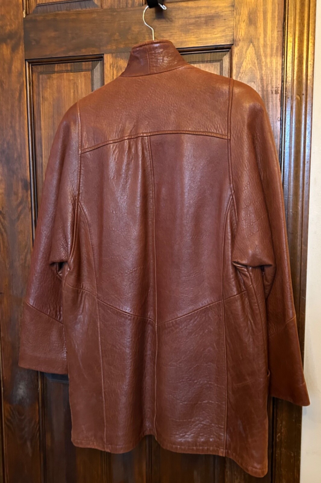Vintage Women’s Brown Leather Slouch Car Coat Jacket SZ M 44” Vincent’s Indiana