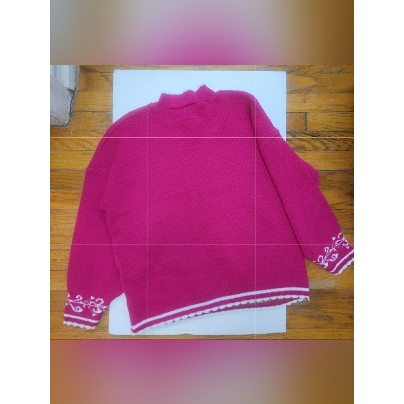 Vtg 80s Spunky Pink Cat in Window Sweater Kawaii Novelty USA Scallop M/L