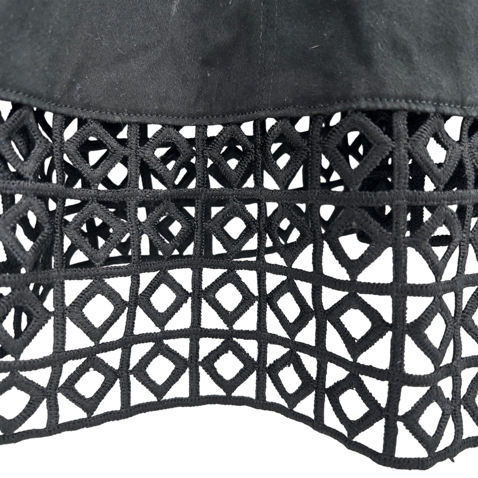 Donna Ricco Black Fit Flare Dress Geometric Laser Cut Eyelet Hem Size 14