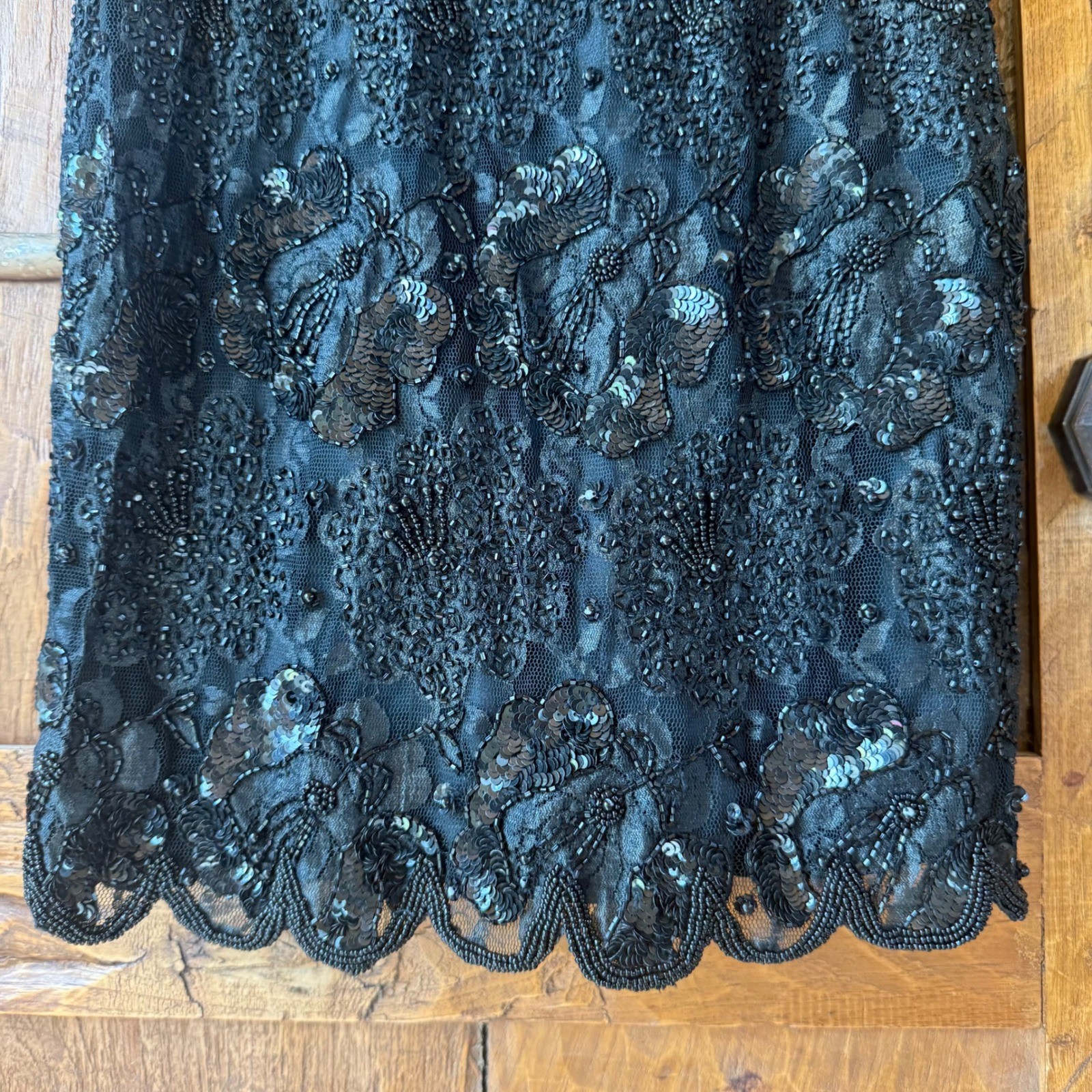 Vintage Badge Black Beaded Sequin Lace Cocktail Wedding Dress Women Sz 7 Sheath