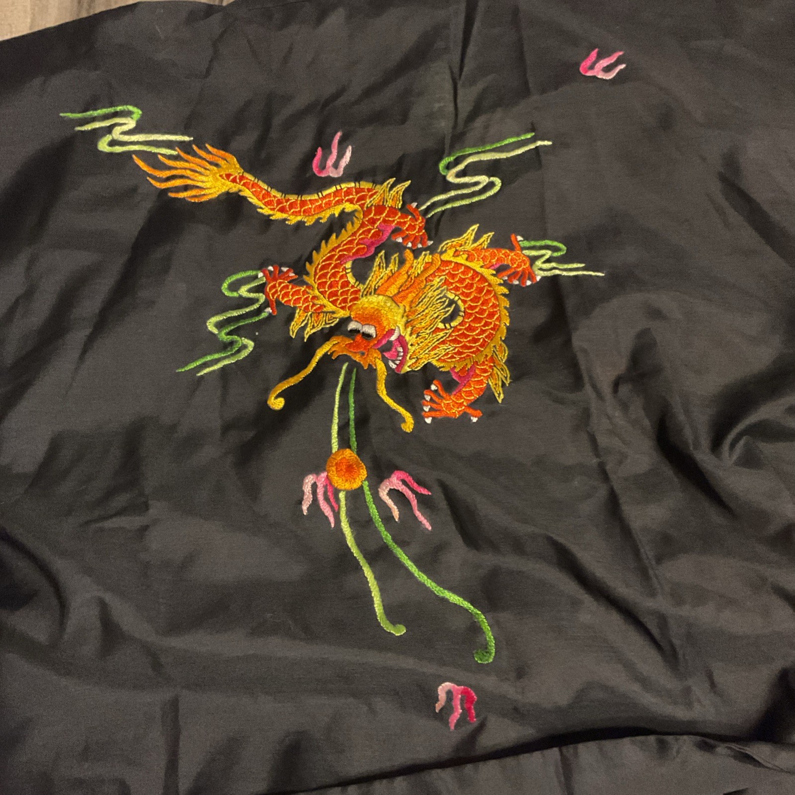 Vintage FEDO Kimono Robe MULTICOLOR EMBROIDERY Asian BOHO Chinese LARGE