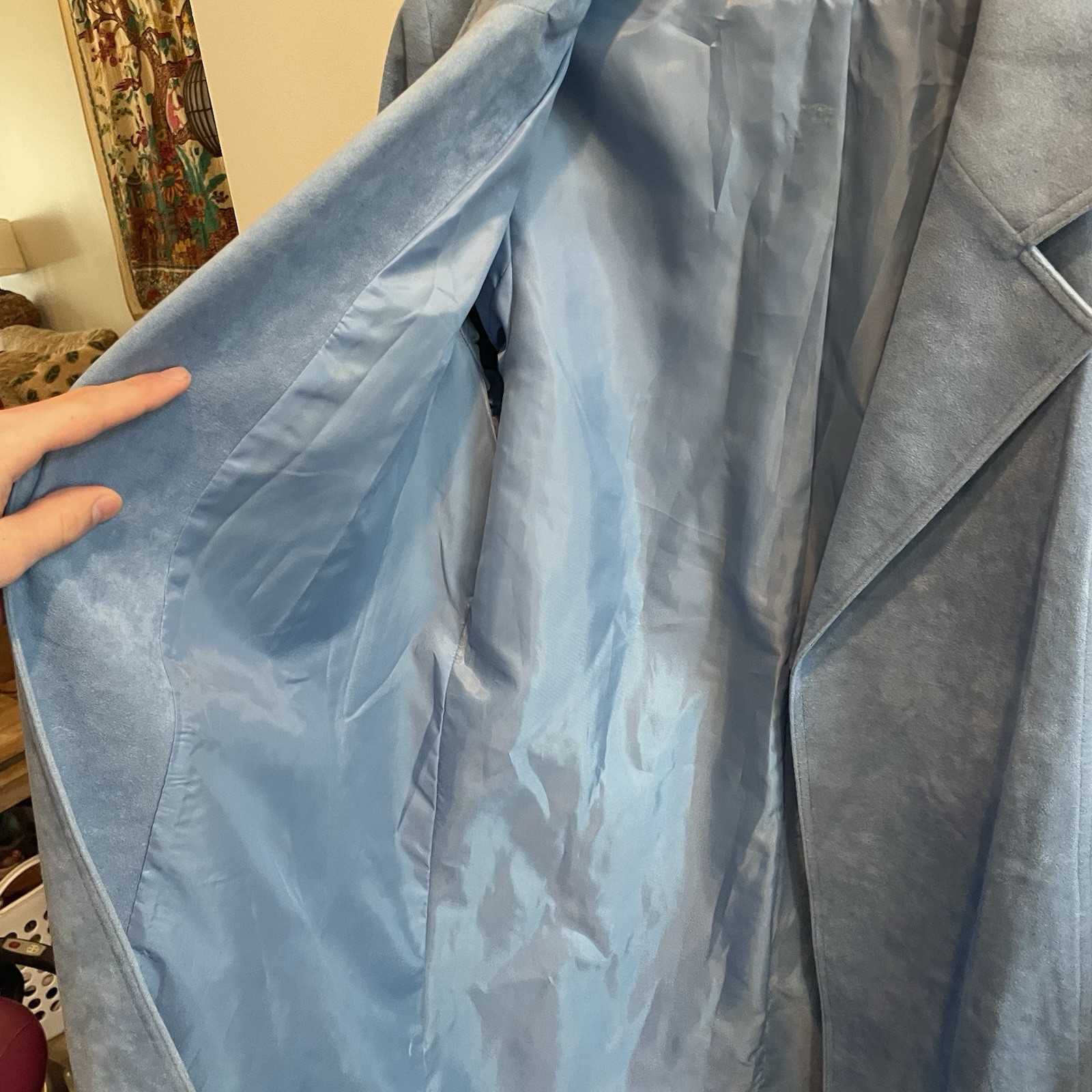 Vintage 70s Women’s Count Romi Blue Ultra Suede Long Swing Coat Sz 12 Trench