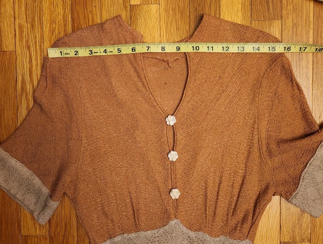 Vintage 1930s Two Tone Tan Knit Rayon Dress S