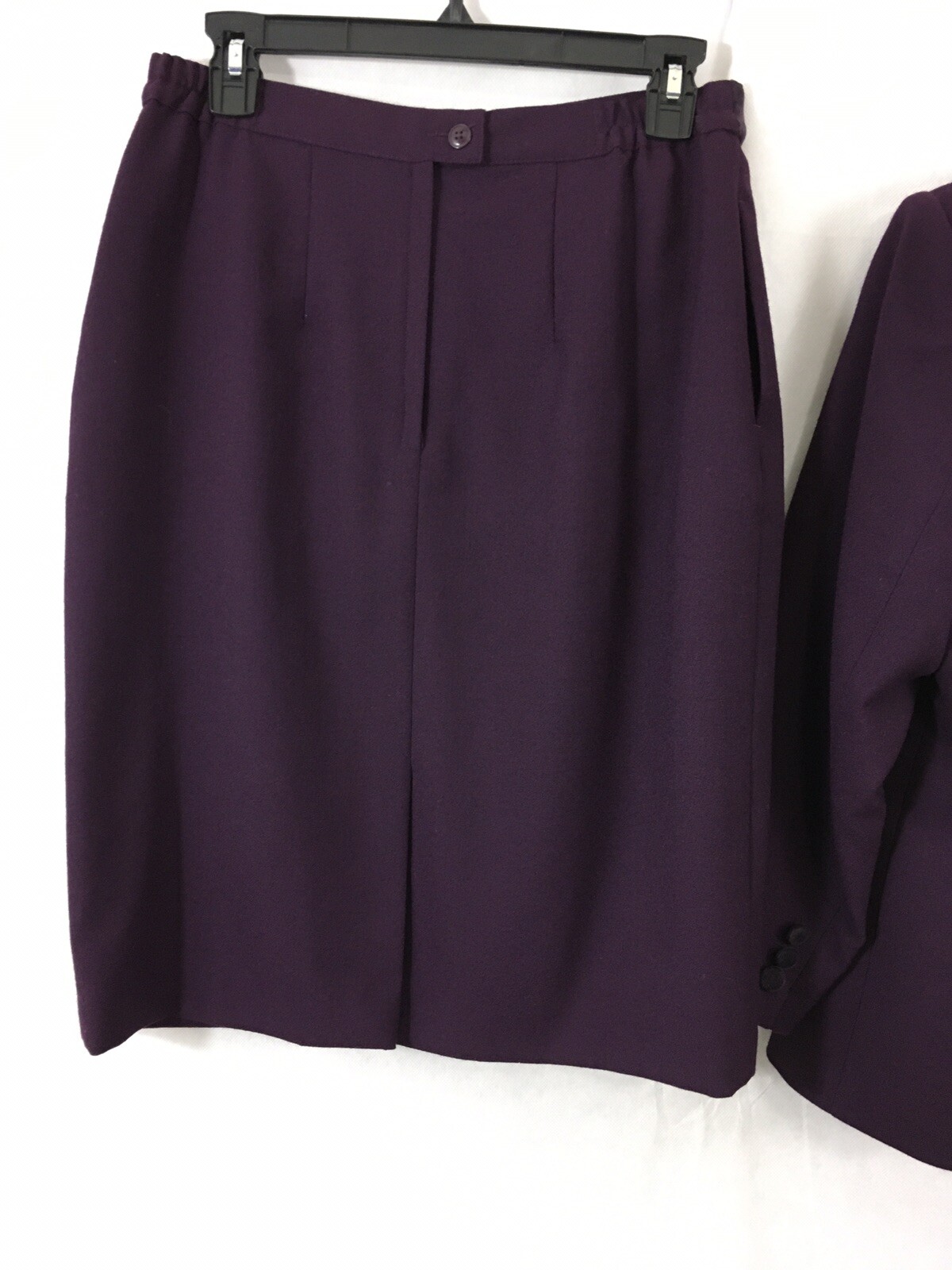 Vintage EMILY 100%Wool StretchWaist Pencil Skirt Jacket Velvet Collar Woman’s 12