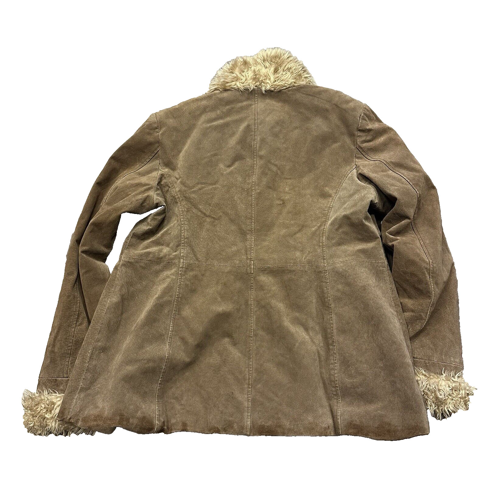 VTG Y2K WINLIT BROWN SUEDE LEATHER JACKET COAT FAUX FUR LINING SZ XL H1