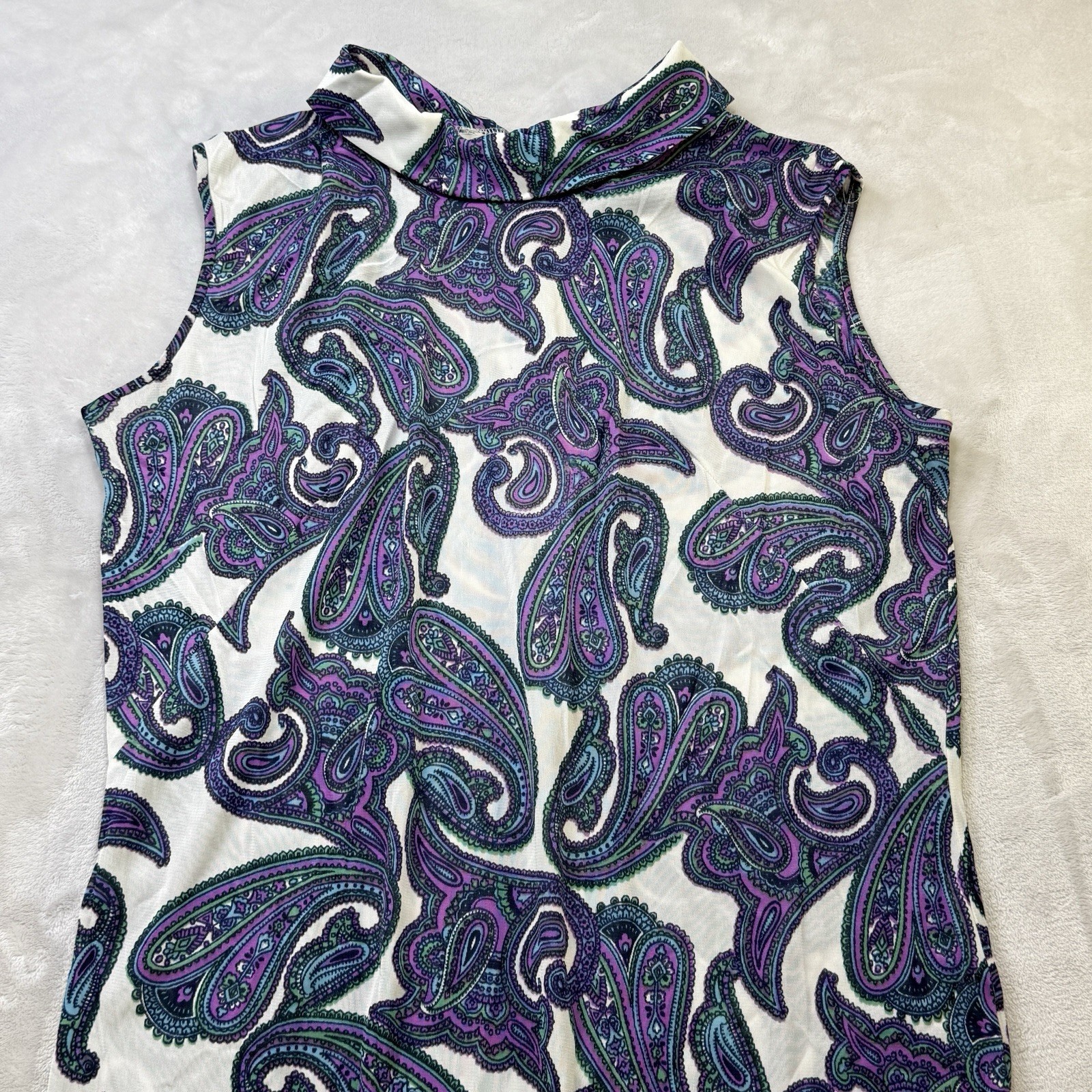 Vintage 70s Rhoda Lee Paisley Mod Disco Shift Dress Petite 14P Retro Groovy