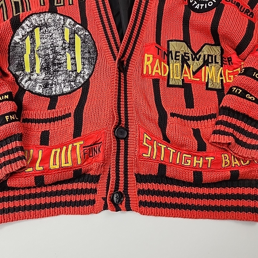 Vintage NO The JEANS REVOLT Red Embroidered funky Patched 80’s Cardigan LRG?