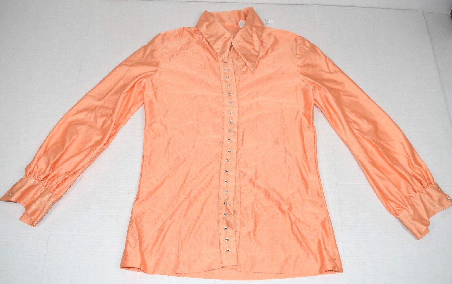Vintage Shirt Bikini 3 Piece Set Size S/M 70s Melon Orange Bedazzled Silky